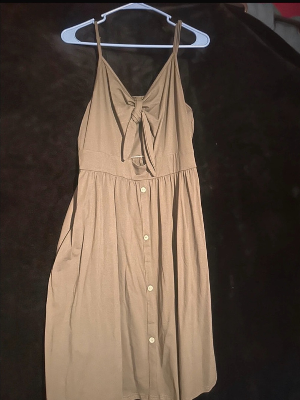 ePretty Taupe Tie-Front Midi Dress with Spaghetti Straps
